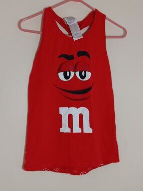 M&Mos red character tank top size small cotton graphic twist racerback